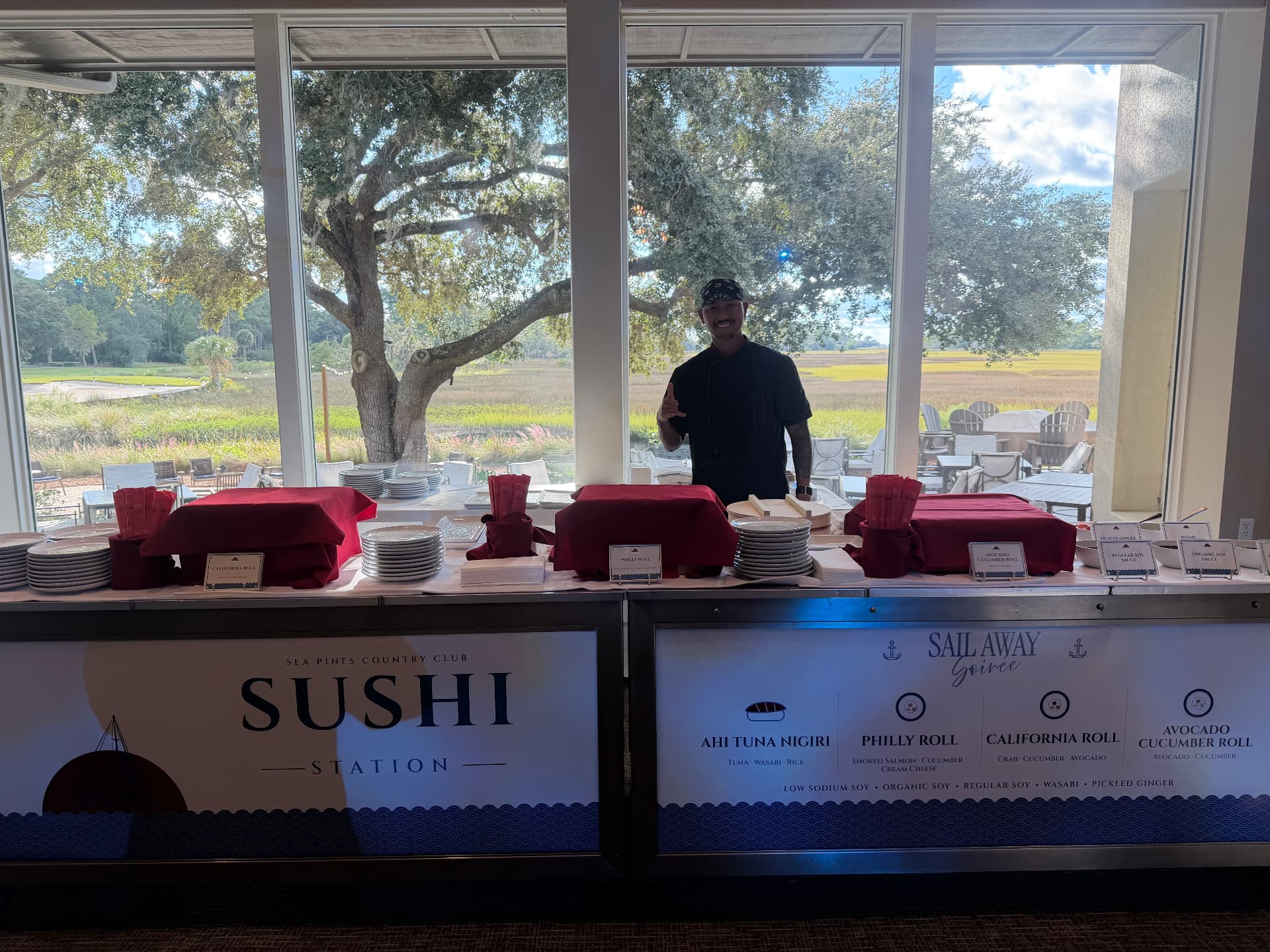 Sun & Moon chef at a live sushi station for a club event